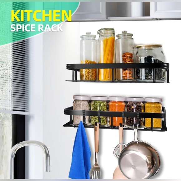 New 3-Pack Bathroom/Kitchen Shelves with Hooks, No Drilling, Large Storage/Black - Picture 2 of 12